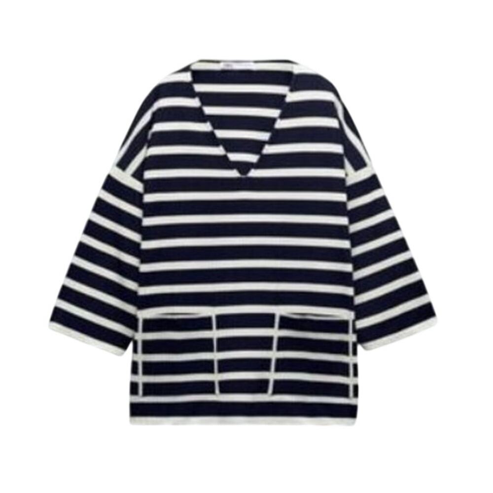 Zara Blue White Striped Oversized Sweater Top Small